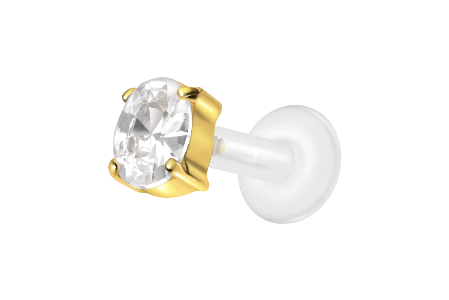 PTFE Labret Piercing mit Innengewinde + Titan-Aufsatz EINGEFASSTES KRISTALLOVAL